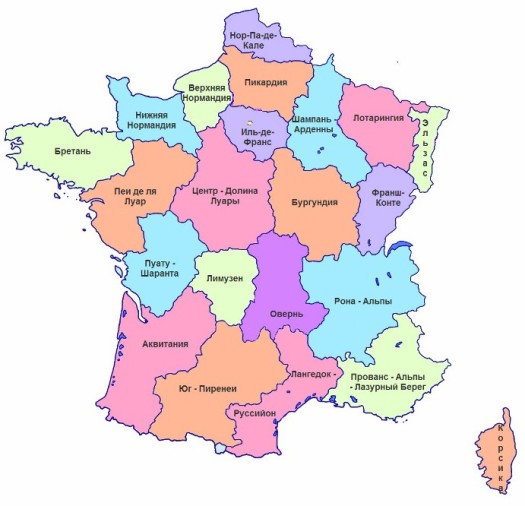 Карта Франции с регионами